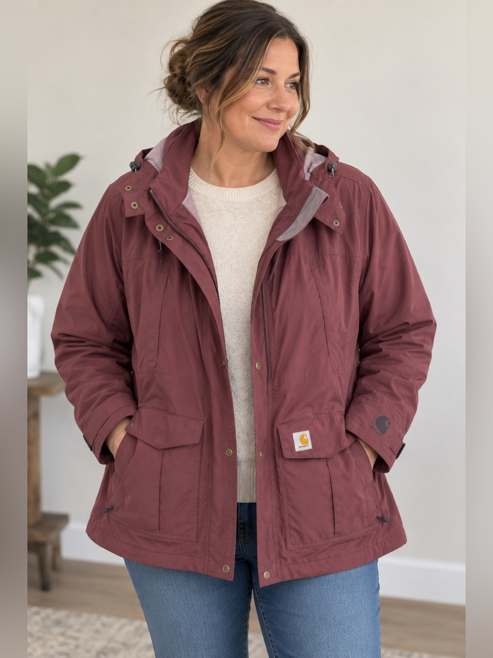 Carhartt Women’s Hooded Utility Rain Jacket - Mauve